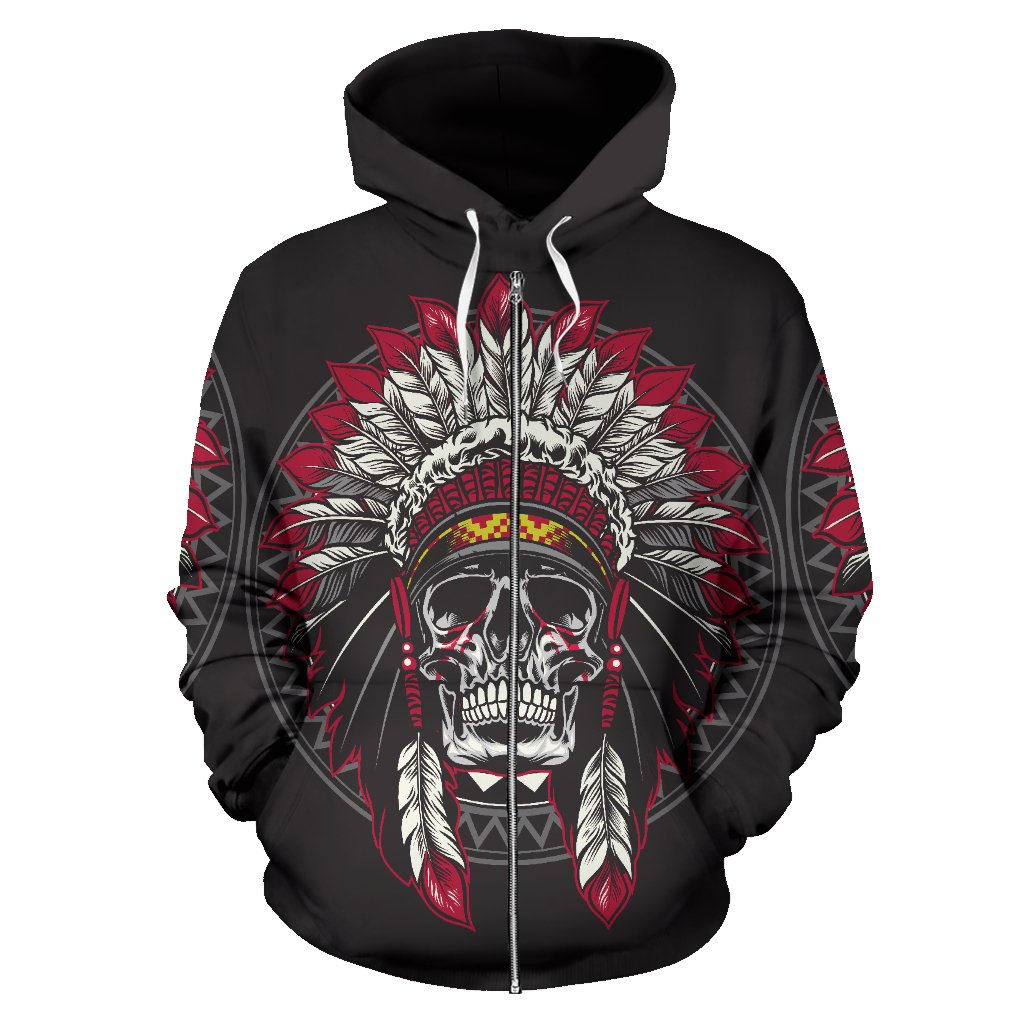 Native Indian Skull All Over Zip Up Hoodie