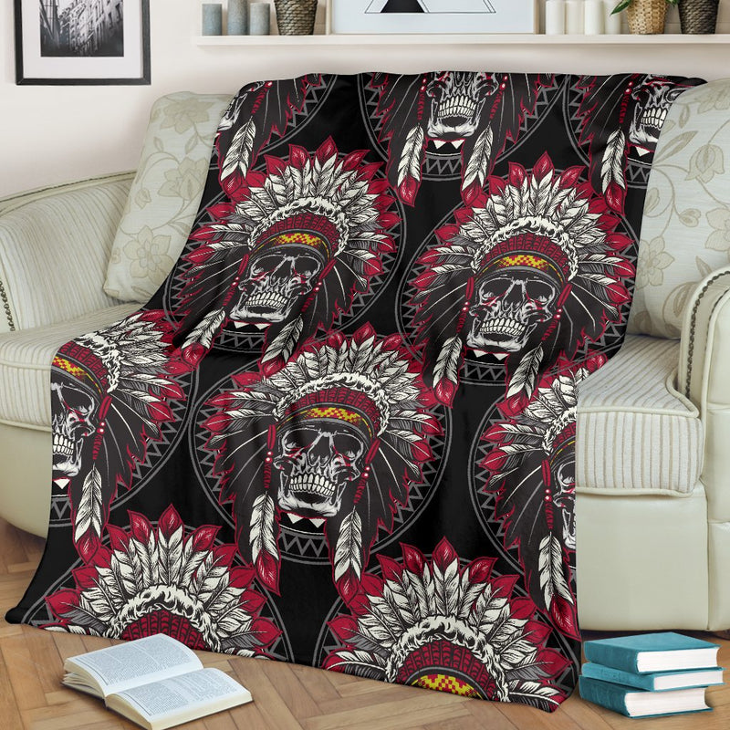 Native Indian Skull Fleece Blanket