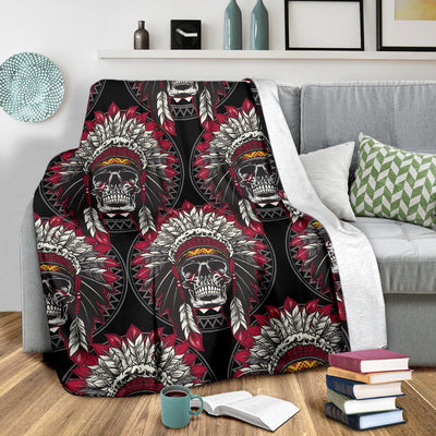 Native Indian Skull Fleece Blanket