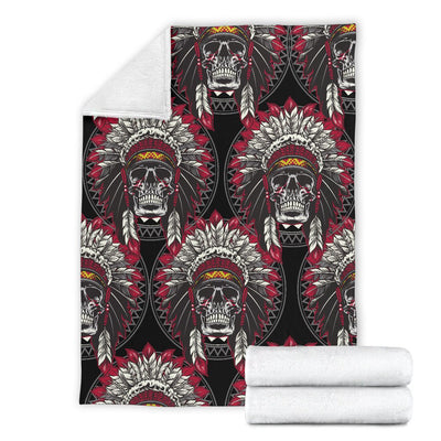 Native Indian Skull Fleece Blanket