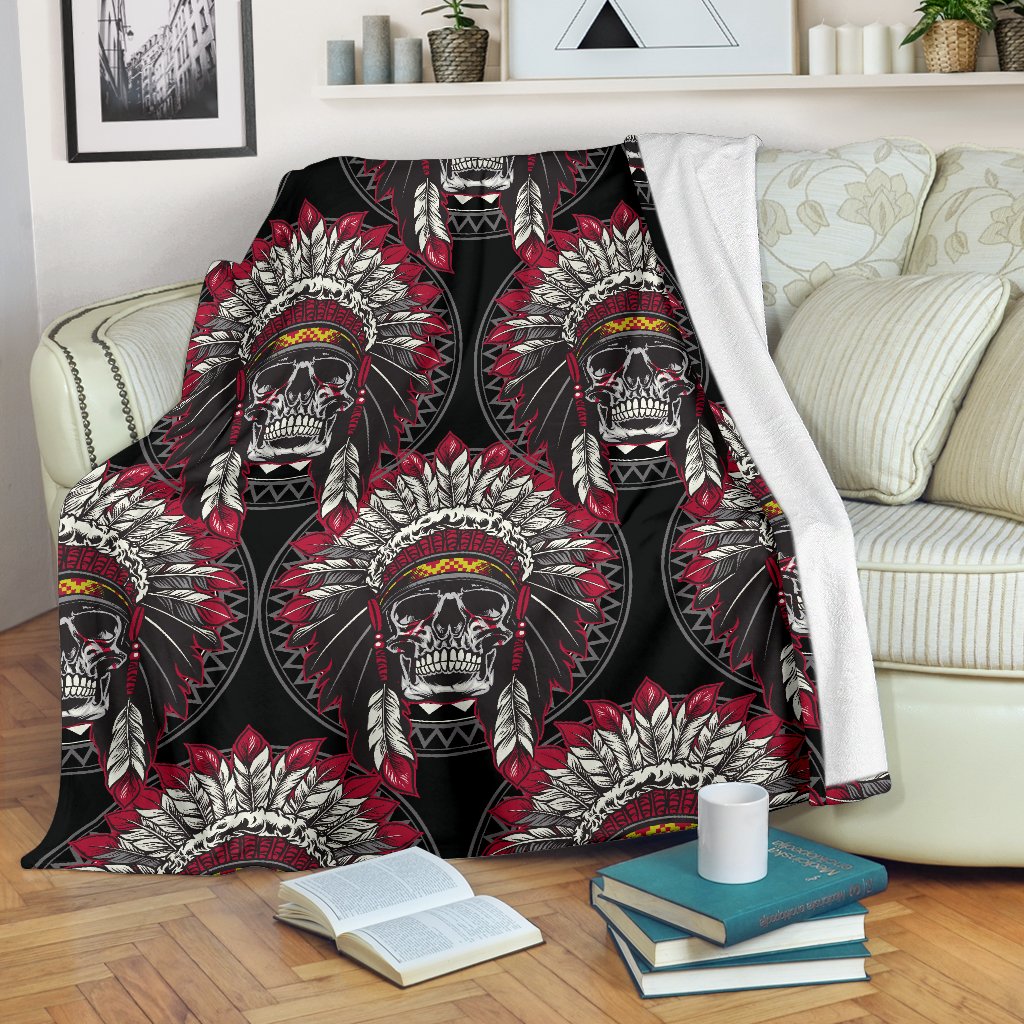 Native Indian Skull Fleece Blanket