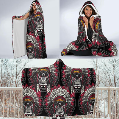 Native Indian Skull Hooded Blanket-JORJUNE.COM