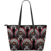 Native Indian Skull Large Leather Tote Bag