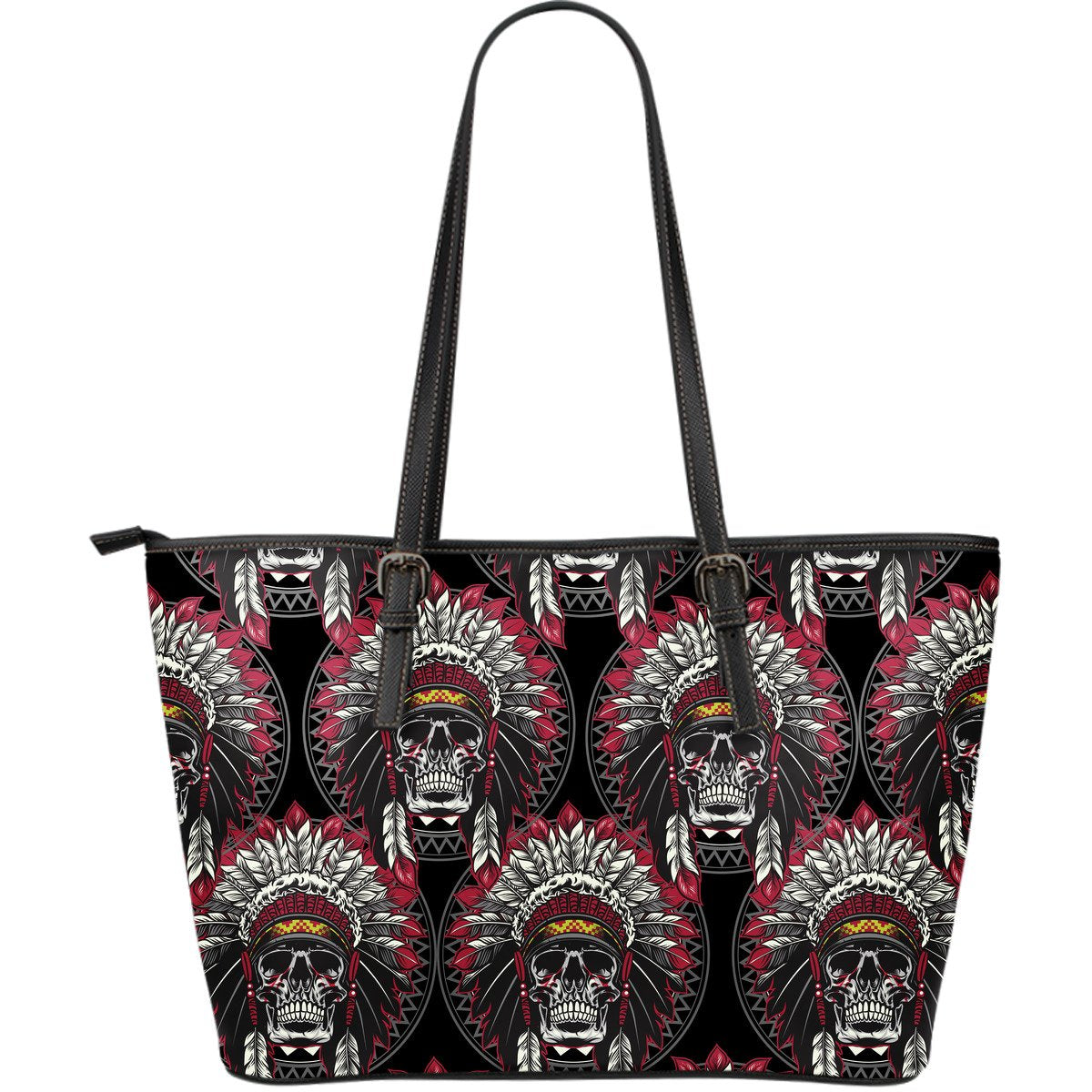 Native Indian Skull Large Leather Tote Bag