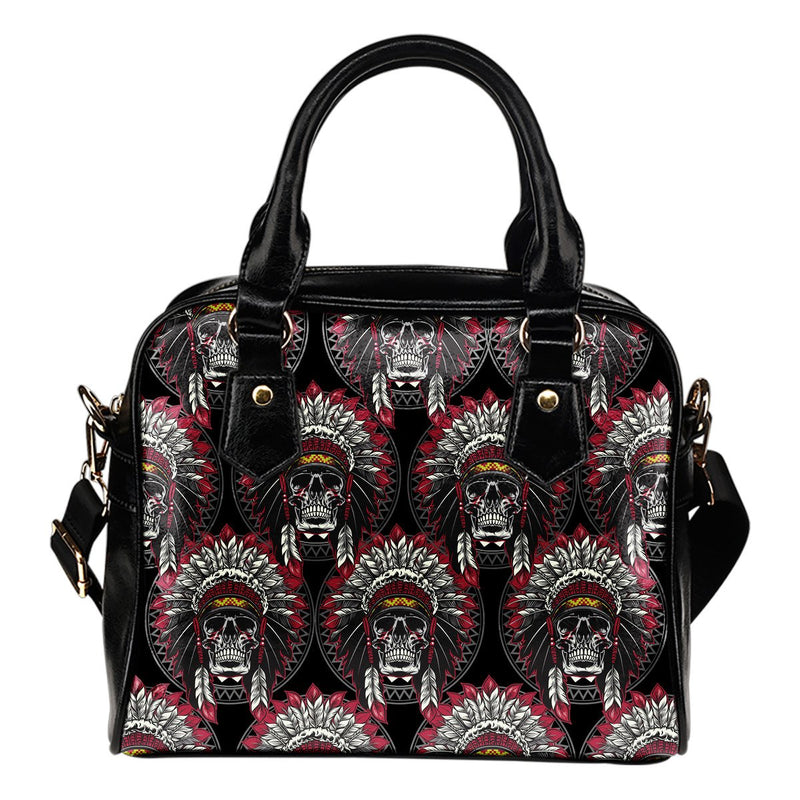 Native Indian Skull Leather Shoulder Handbag