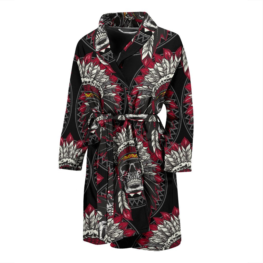 Native Indian Skull Men Bathrobe - JorJune