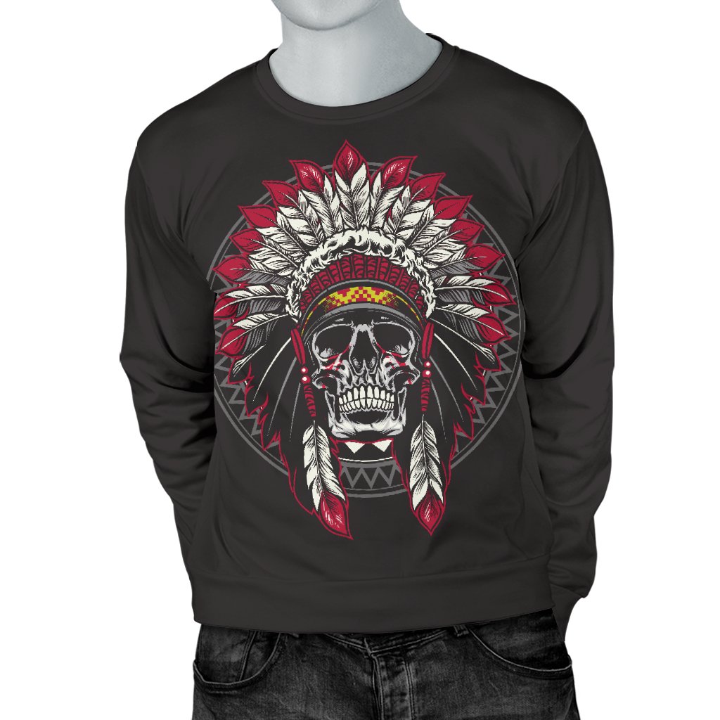 Native Indian Skull Men Crewneck Sweatshirt