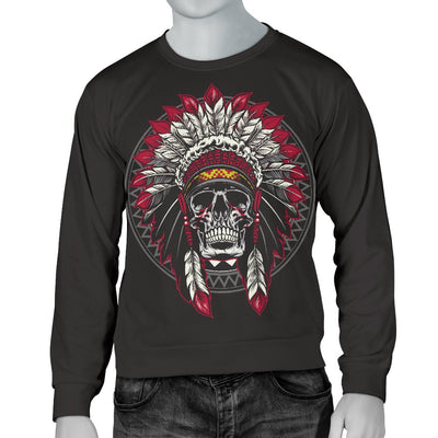 Native Indian Skull Men Crewneck Sweatshirt