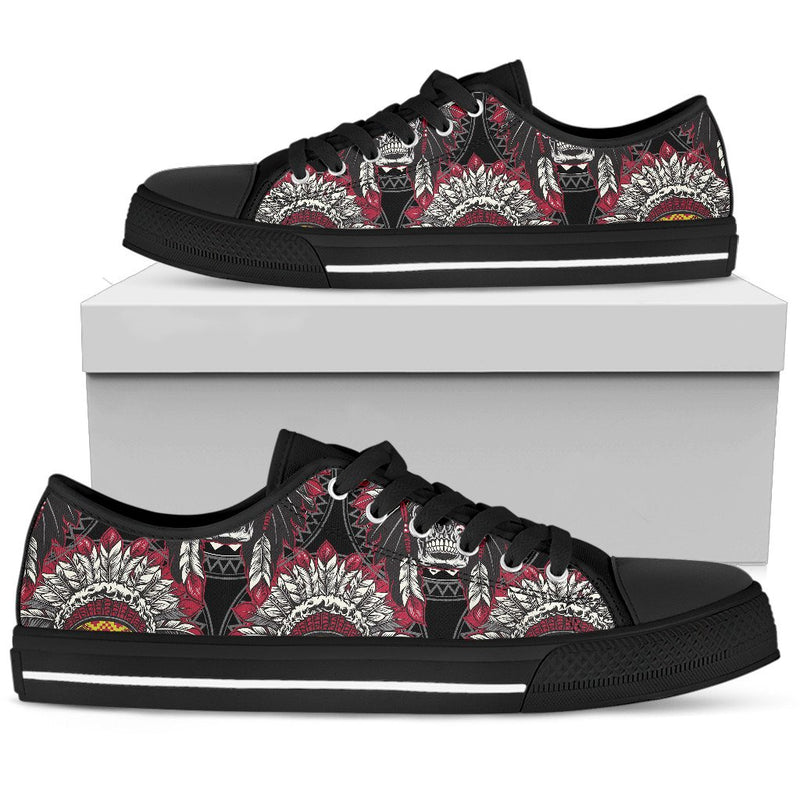 Native Indian Skull Men Low Top Shoes