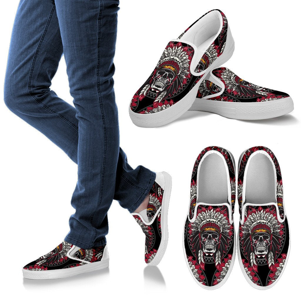 Native Indian Skull Men Slip On Shoes