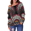 Native Indian Skull Off Shoulder Sweatshirt