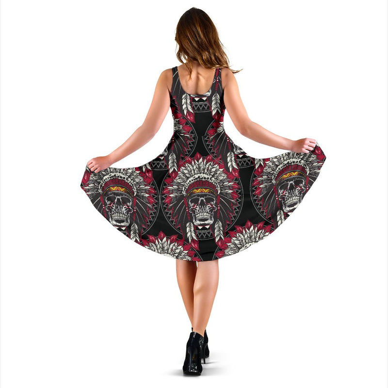 Native Indian Skull Sleeveless Mini Dress