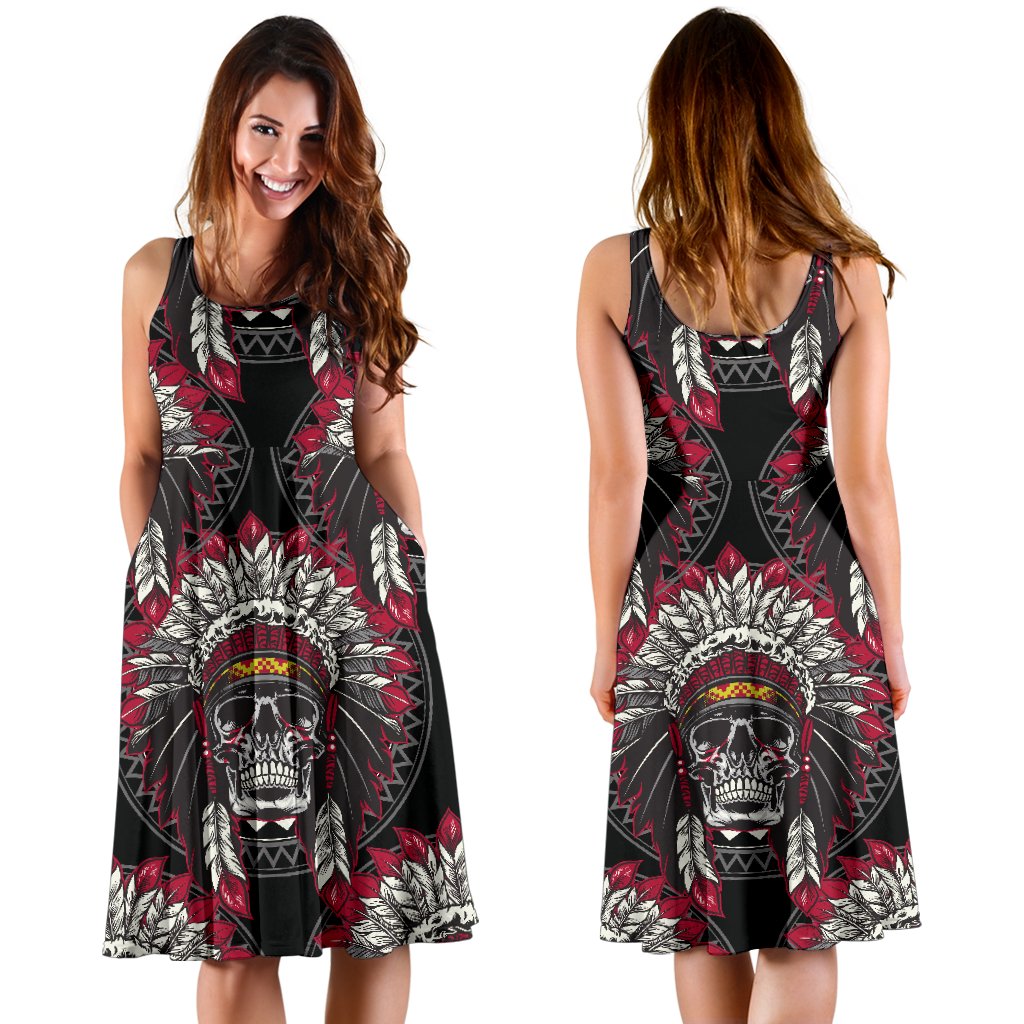 Native Indian Skull Sleeveless Mini Dress