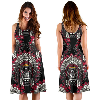 Native Indian Skull Sleeveless Mini Dress