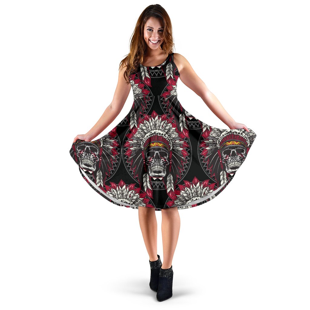 Native Indian Skull Sleeveless Mini Dress