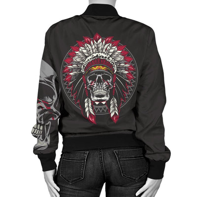 Native Indian Skull Women Casual Bomber Jacket