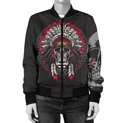 Native Indian Skull Women Casual Bomber Jacket