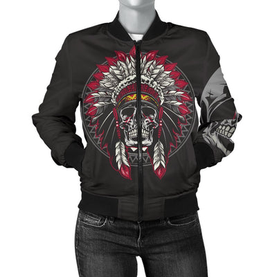 Native Indian Skull Women Casual Bomber Jacket