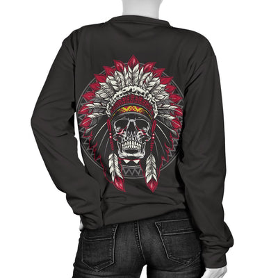 Native Indian Skull Women Crewneck Sweatshirt