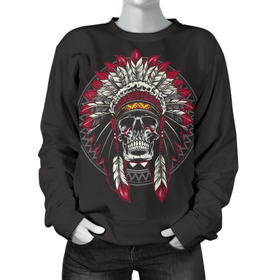 Native Indian Skull Women Crewneck Sweatshirt