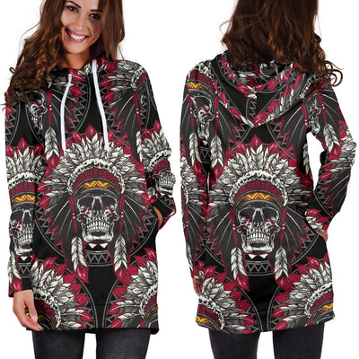 Native Indian Skull Women Hoodie Dress