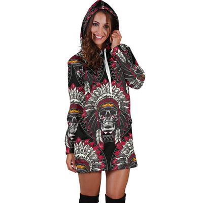 Native Indian Skull Women Hoodie Dress