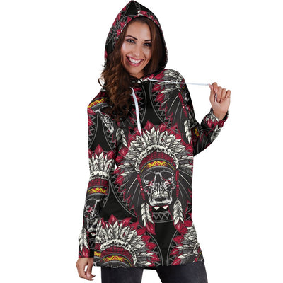 Native Indian Skull Women Hoodie Dress