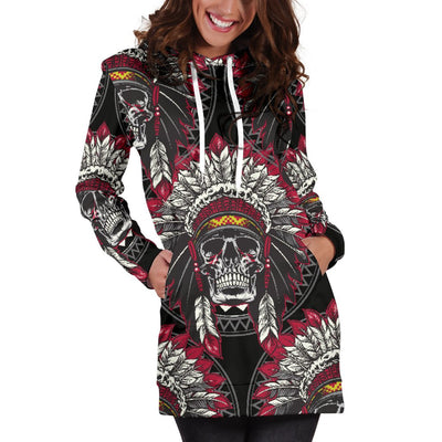 Native Indian Skull Women Hoodie Dress