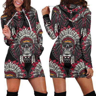 Native Indian Skull Women Hoodie Dress