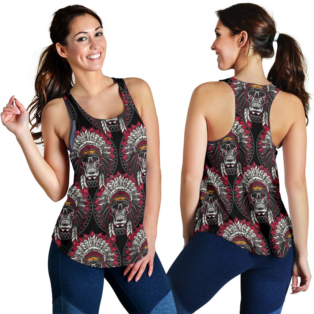 Native Indian Skull Women Racerback Tank Top