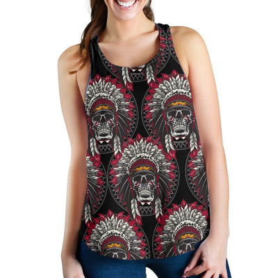 Native Indian Skull Women Racerback Tank Top