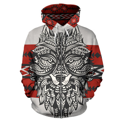 Native Indian Wolf All Over Zip Up Hoodie