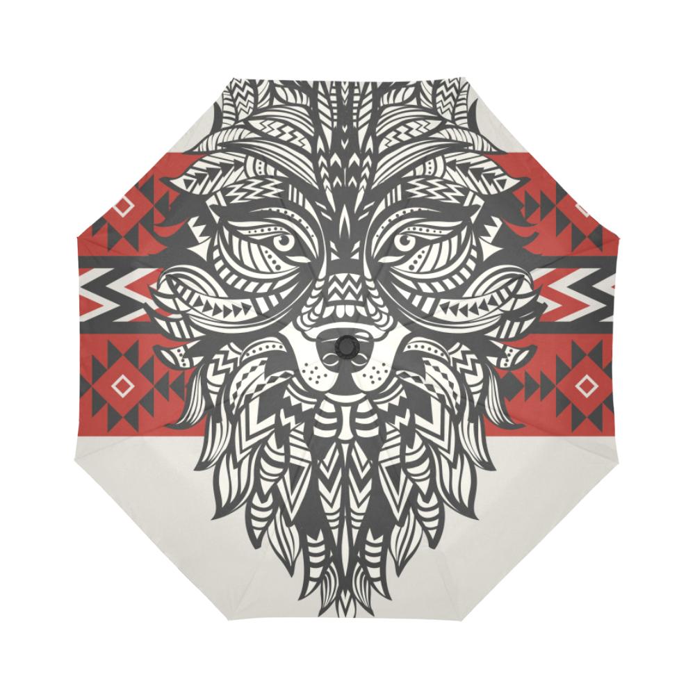 Native Indian Wolf Automatic Foldable Umbrella