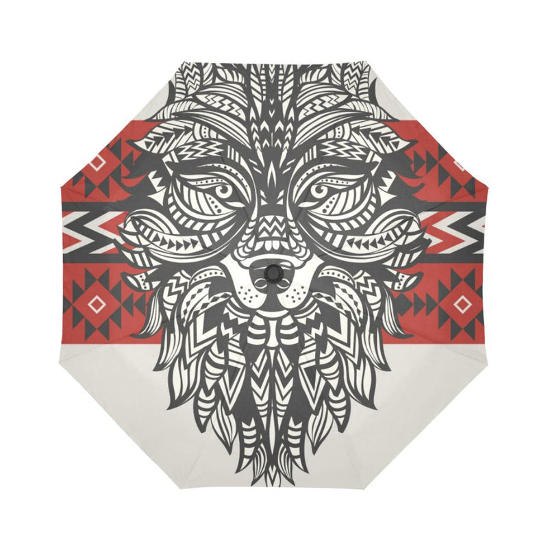 Native Indian Wolf Automatic Foldable Umbrella