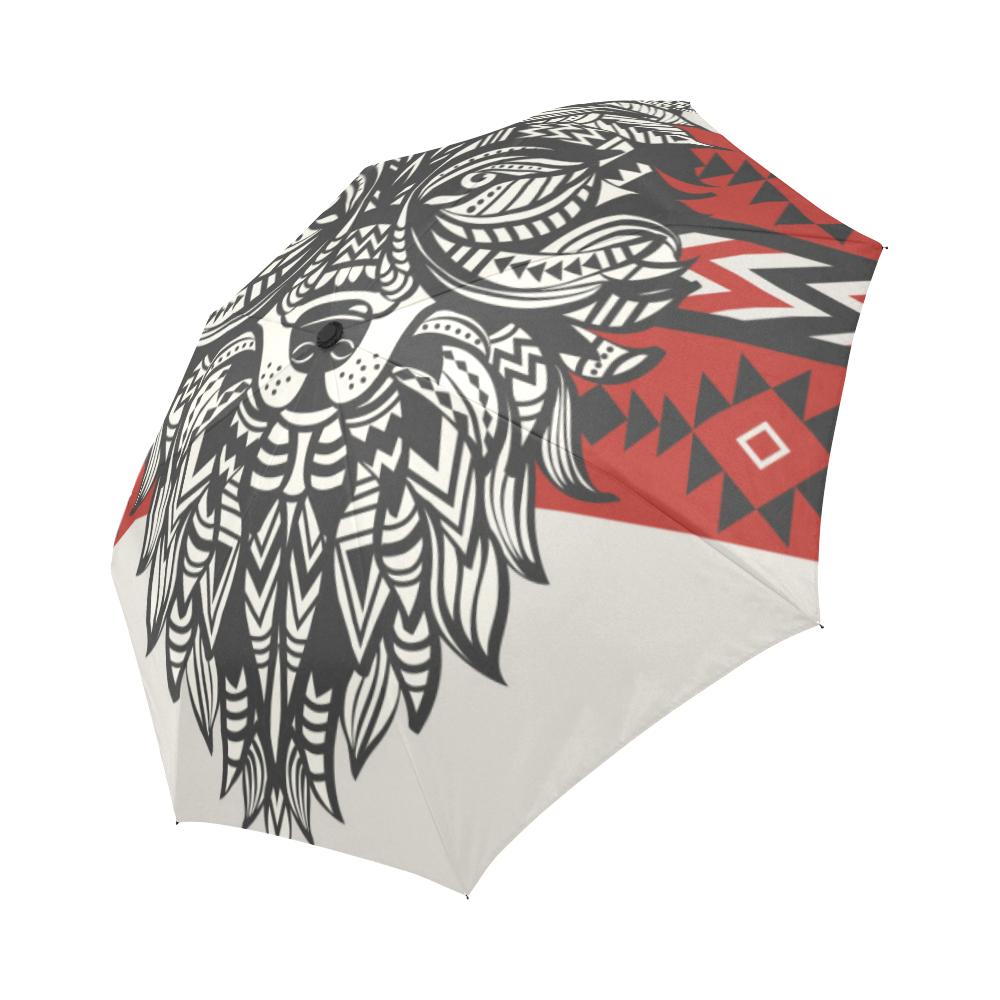 Native Indian Wolf Automatic Foldable Umbrella