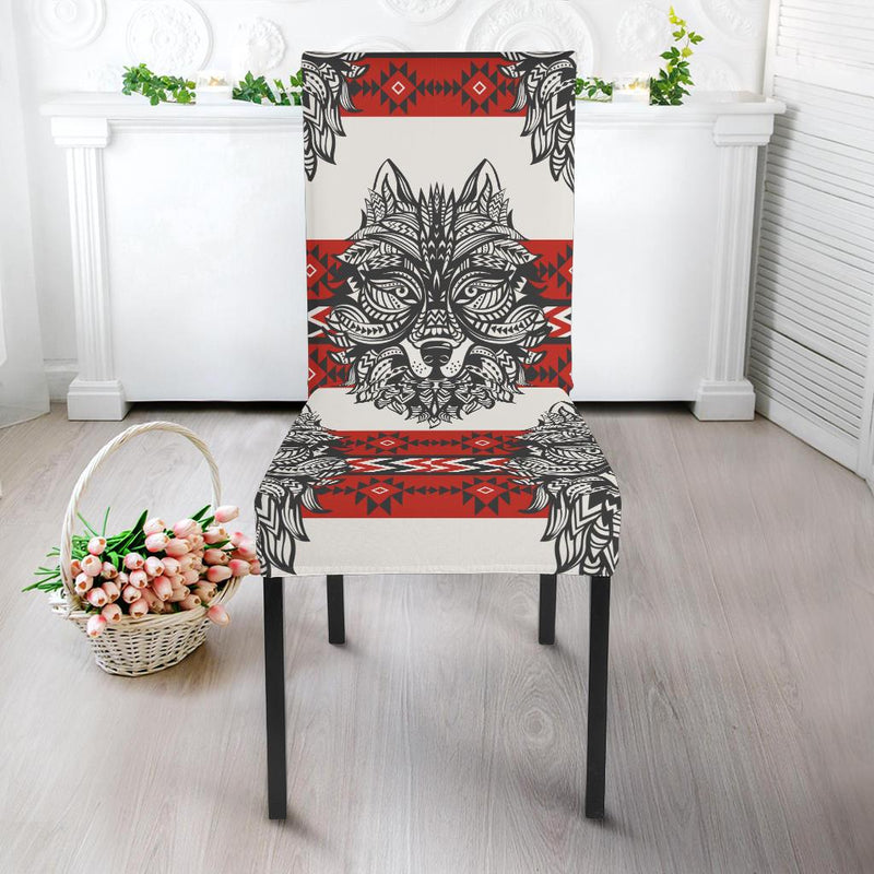 Native Indian Wolf Dining Chair Slipcover-JORJUNE.COM