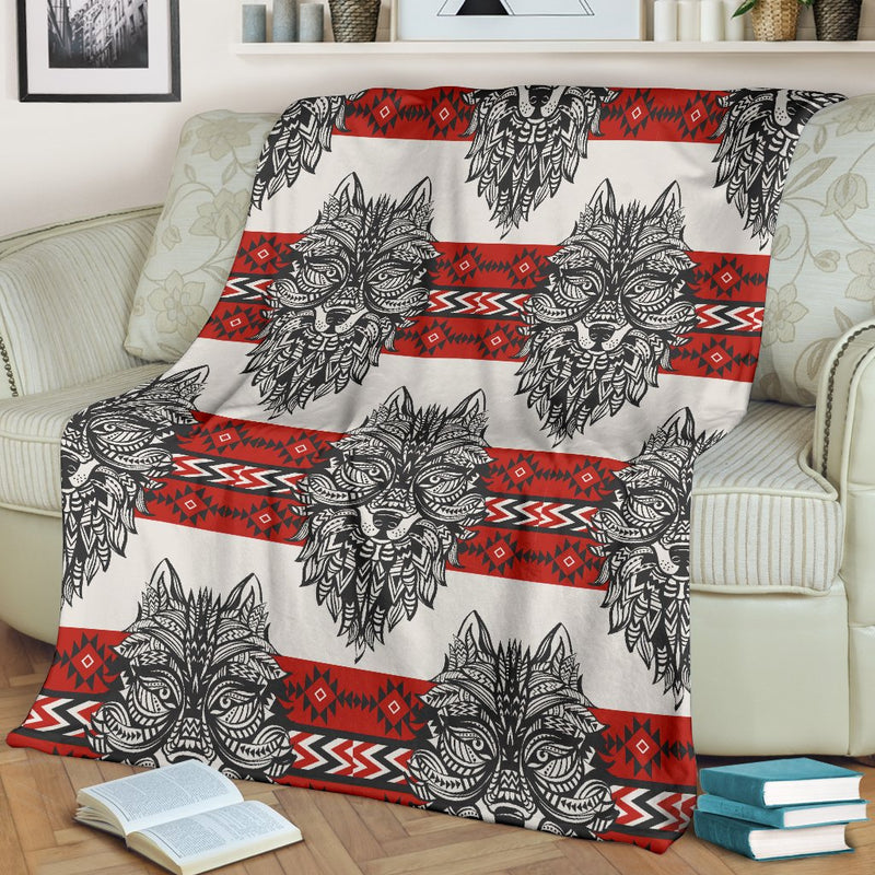 Native Indian Wolf Fleece Blanket