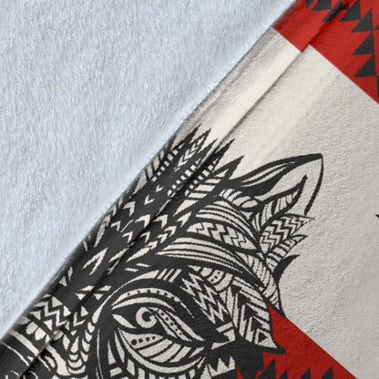 Native Indian Wolf Fleece Blanket