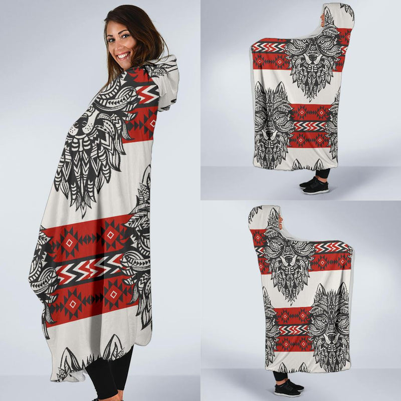 Native Indian Wolf Hooded Blanket-JORJUNE.COM