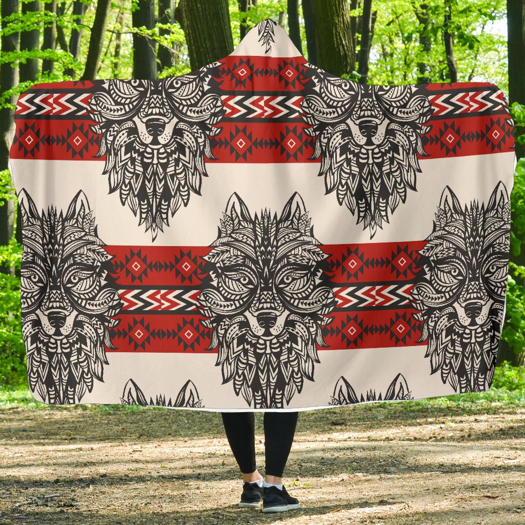 Native Indian Wolf Hooded Blanket-JORJUNE.COM