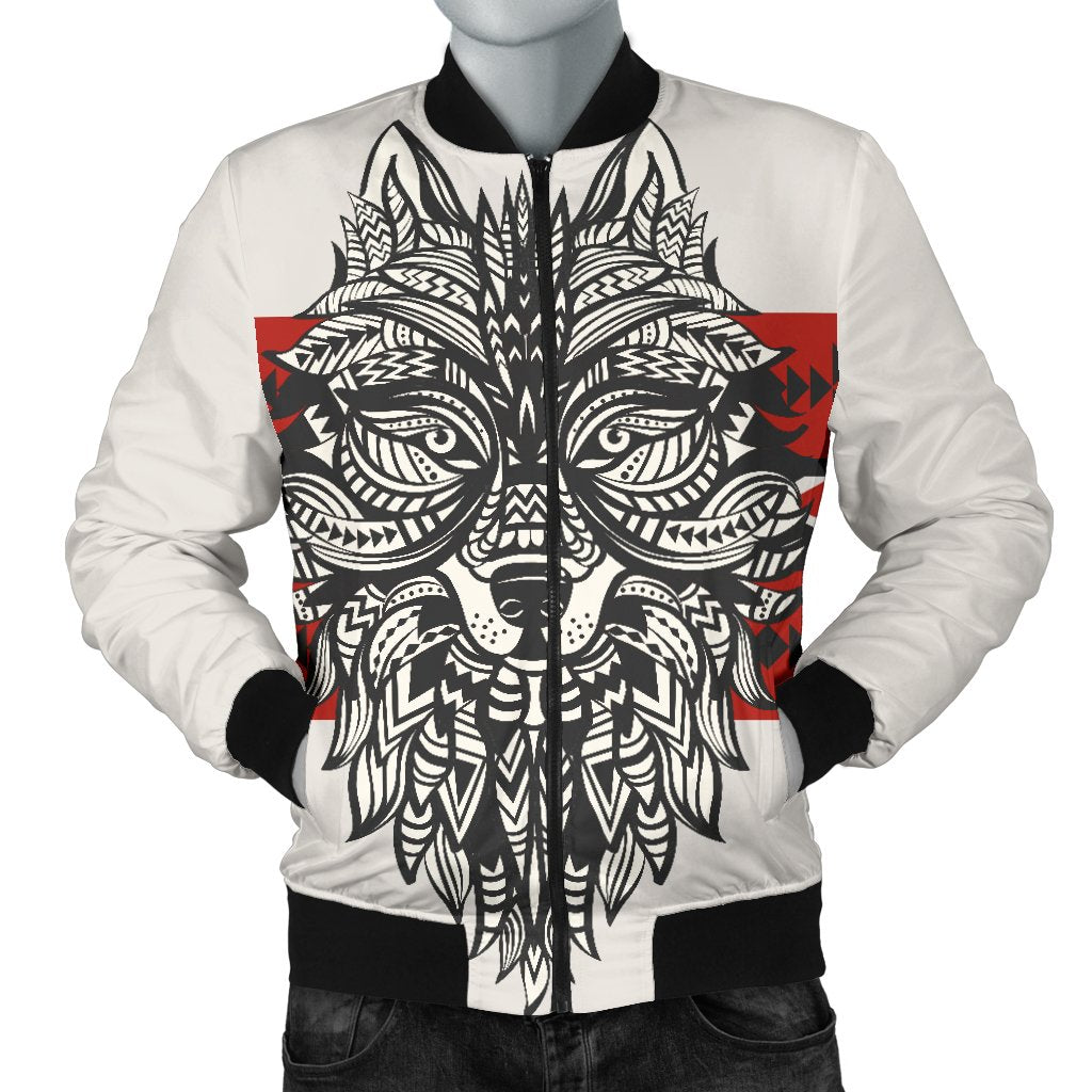 Native Indian Wolf Men Casual Bomber Jacket