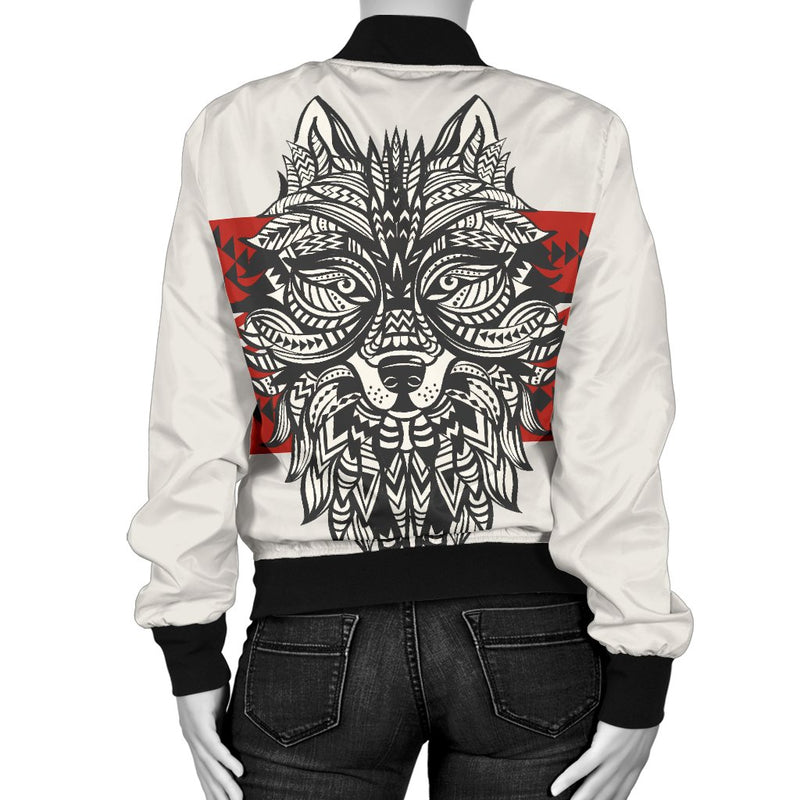 Native Indian Wolf Women Casual Bomber Jacket