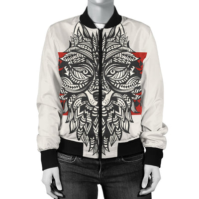 Native Indian Wolf Women Casual Bomber Jacket