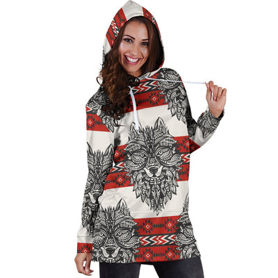 Native Indian Wolf Women Hoodie Dress