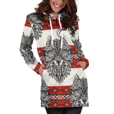 Native Indian Wolf Women Hoodie Dress