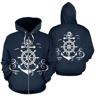 Nautical Anchor Lost my Heart All Over Zip Up Hoodie