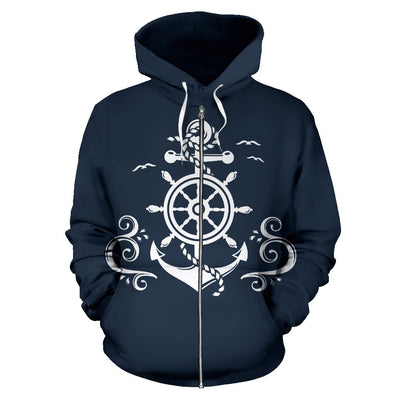 Nautical Anchor Lost my Heart All Over Zip Up Hoodie