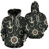 Nautical Anchor Pattern All Over Zip Up Hoodie