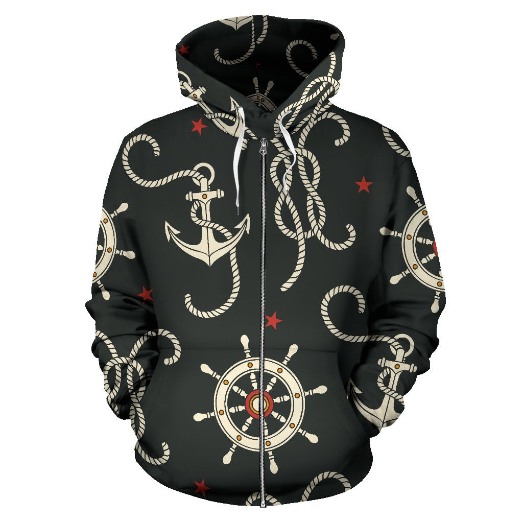 Nautical Anchor Pattern All Over Zip Up Hoodie