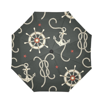 Nautical Anchor Pattern Automatic Foldable Umbrella